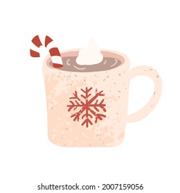 Vector colorful illustration of Christmas mug with cocoa isolated on white background