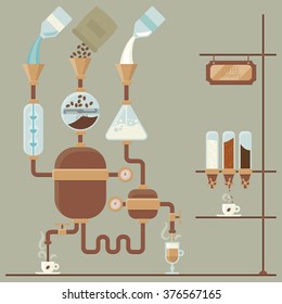 vector colorful illustration of coffee brewing process