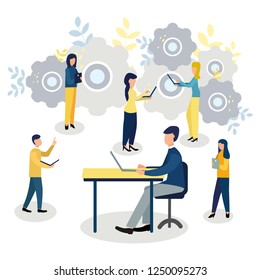 Vector colorful illustration of communication over the Internet, social networks, chat, video, news, messages, website, search for friends
