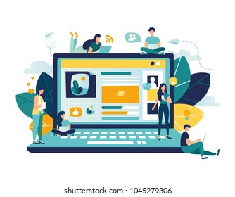 Vector colorful illustration of communication via the Internet, social networking,chat, video,news,messages,web site, search friends, mobile web graphics vector