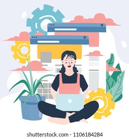 Vector colorful illustration of communication via the Internet, social networking, chat, video, news, messages, web site, search friends, mobile web graphics, sending messages, online dating