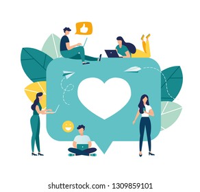 Vector colorful illustration of communication via the Internet, social networking,chat, video,news,messages,web site, search friends, mobile web graphics - Vector 