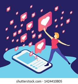 Vector colorful illustration of communication via the Internet, social networking,chat, video,news,messages,web site, search friends, mobile web graphics,sending messages, online dating