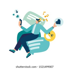 Vector colorful illustration of communication via the Internet, social networking,chat, video,news,messages,web site, search friends, mobile web graphics