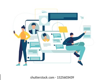 Vector colorful illustration of communication via the Internet, social networking,chat, video,news,messages,web site, search friends, mobile web graphics vector