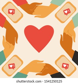 Vector colorful illustration of communication via the Internet, social networking,chat mobile web graphics