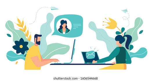 Vector colorful illustration of communication via the Internet, social networking,chat, video,news,messages,web site, search friends, mobile web graphics, online Dating