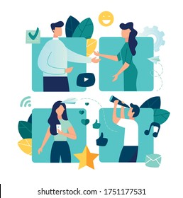 Vector colorful illustration of communication via the Internet, social networking,chat,  vector, video,news,messages,web site, search friends, mobile web graphics