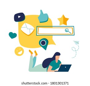 Vector colorful illustration of communication via the Internet, social networking,chat, video,news,messages,web site, search friends, mobile web graphics