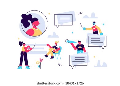 Vector colorful illustration of communication via the Internet, social networking,chat, video,news,messages,web site, search friends, mobile web graphics vector