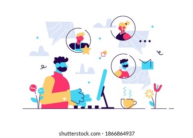 Vector colorful illustration of communication via the Internet, social networking,chat, video,news,messages,web site, search friends, mobile web graphics vector