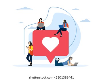 Vector colorful illustration of communication via Internet, social network, chat, video, news, message, website, find friends, mobile web graphics