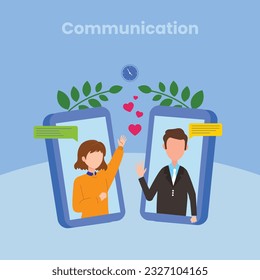 Vector colorful illustration of communication via the Internet, social networking, chat, video, news, messages, web site, search friends, mobile web graphics vector