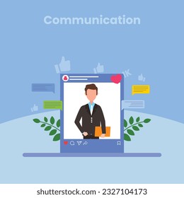 Vector colorful illustration of communication via the Internet, social networking, chat, video, news, messages, web site, search friends, mobile web graphics vector
