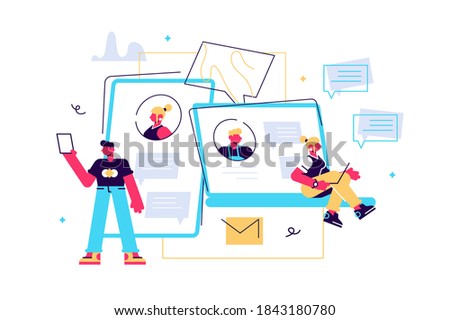 Vector colorful illustration of communication via the Internet, social networking,chat, video,news,messages,web site, search friends, mobile web graphics vector