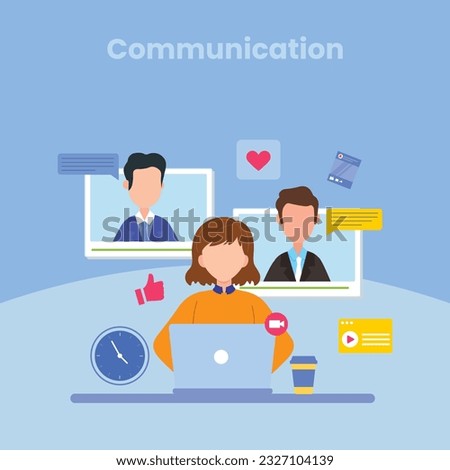 Vector colorful illustration of communication via the Internet, social networking, chat, video, news, messages, web site, search friends, mobile web graphics vector