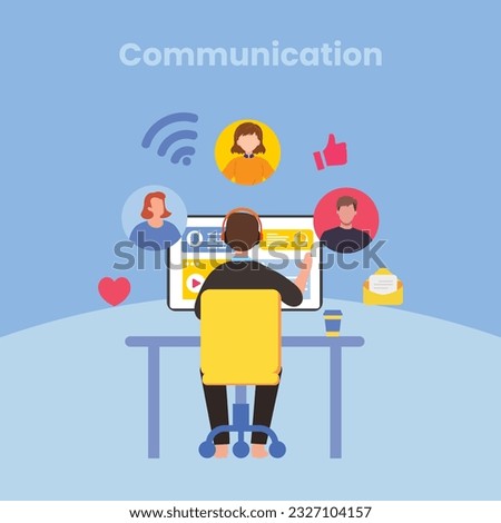 Vector colorful illustration of communication via the Internet, social networking, chat, video, news, messages, web site, search friends, mobile web graphics vector