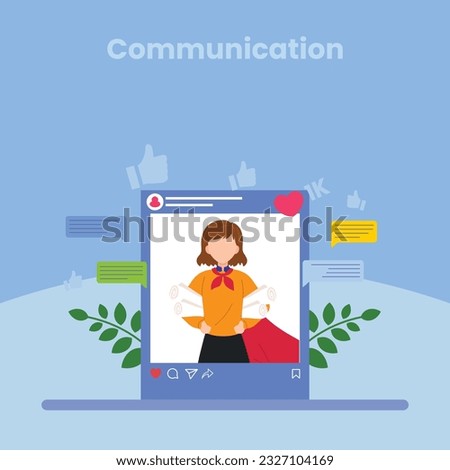 Vector colorful illustration of communication via the Internet, social networking, chat, video, news, messages, web site, search friends, mobile web graphics vector