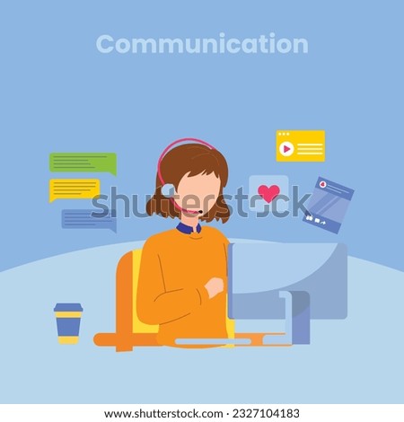Vector colorful illustration of communication via the Internet, social networking, chat, video, news, messages, web site, search friends, mobile web graphics vector