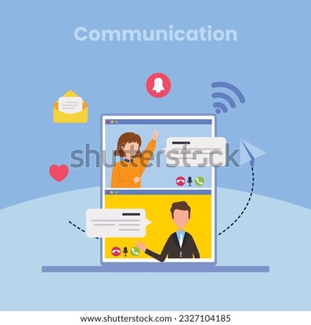 Vector colorful illustration of communication via the Internet, social networking, chat, video, news, messages, web site, search friends, mobile web graphics vector