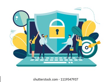 Vector colorful illustration, the concept of protecting computer data for a web page