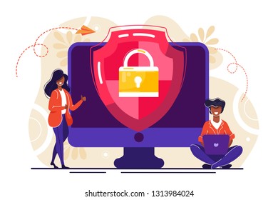 Vector colorful illustration, the concept of protecting computer data for a web page 