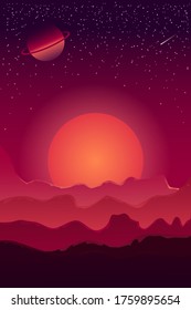 Vector colorful illustration. Cosmic landscape landscape. Starry sky.