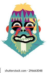 Vector colorful illustration of cute little monster, yeti character, confused emotions, isolated, monster emoji icon.