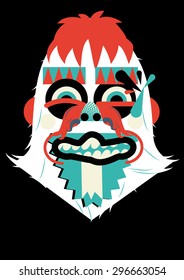Vector colorful illustration of cute little monster, yeti character, confused emotions, isolated, monster emoji icon.