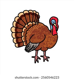 Vector Colorful Illustration of Cute Turkey Isolated on White Background