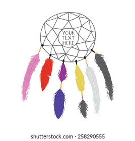 Vector colorful illustration of dream catcher.