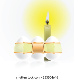 Vector Colorful Illustration with Easter Eggs and Burning Candle for Your Design.