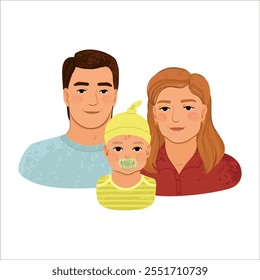 Vector Colorful Illustration of Family with Newborn Isolated on White Background