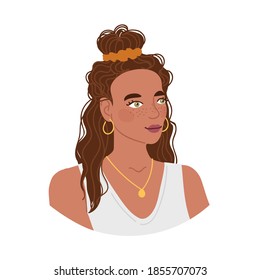 Vector colorful illustration of fashion girl hairstyle isolated on white background.