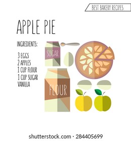 vector colorful illustration of flat design style apple pie recipe with ingredients as a template for your design, article or print