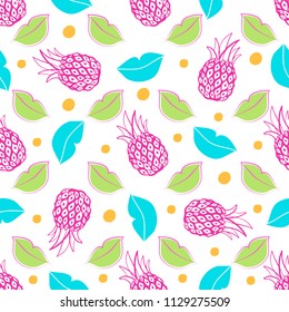 Vector colorful illustration in flat style with pineapple and lips