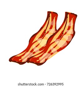 Vector colorful illustration of fried bacon in modern style isolated on white background.