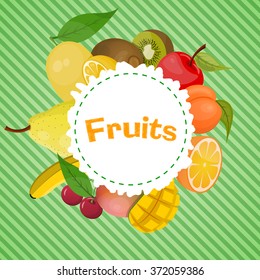 Vector colorful illustration of fruits emblem 