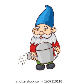 Vector Colorful Illustration Garden Gnome Watering Stock Vector ...