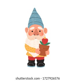 Vector colorful illustration of garden gnome isolated on white background. Cute fairytale character