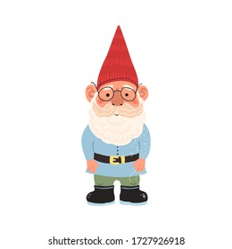 Vector colorful illustration of garden gnome isolated on white background. Cute fairytale character