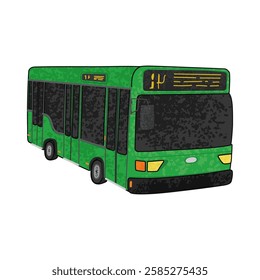 Vector Colorful Illustration of Green Bus Isolated on White Background