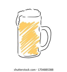 Vector colorful illustration of hand drawn sketch of beer mug, vector sketch illustration