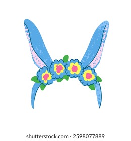 Vector Colorful Illustration of Headband With Flowers and Rabbit Ears Isolated on White Background