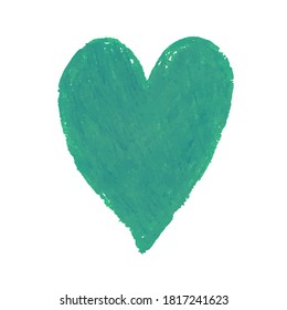 Vector colorful illustration of heart shape drawn with green colored chalk pastels. Elements for design greeting card, poster, banner, Social Media post, invitation, sale, brochure, other graphic desi