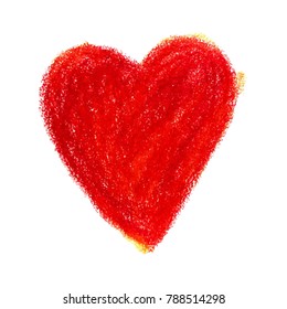 Vector colorful illustration heart shape drawn with red colored pencil child drew isolated on white background