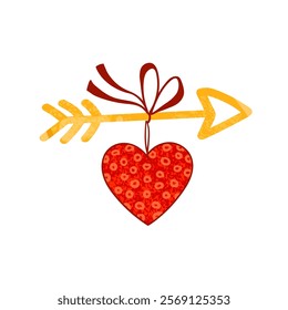 Vector Colorful Illustration of Heart is Suspended From an Arrow Isolated on White Background