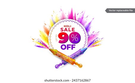 Vector colorful illustration for Holi Festival. Holi Sale, offer deal and discount banner poster template design.