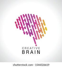 Vector colorful illustration of human brain logo.  creative imagination or artificial intelligence.
