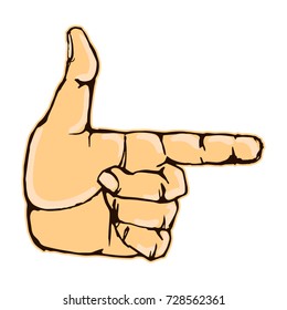 Vector colorful illustration of a human hand sign pointing finger isolated on white background. Can be used for web, poster, info graphic.